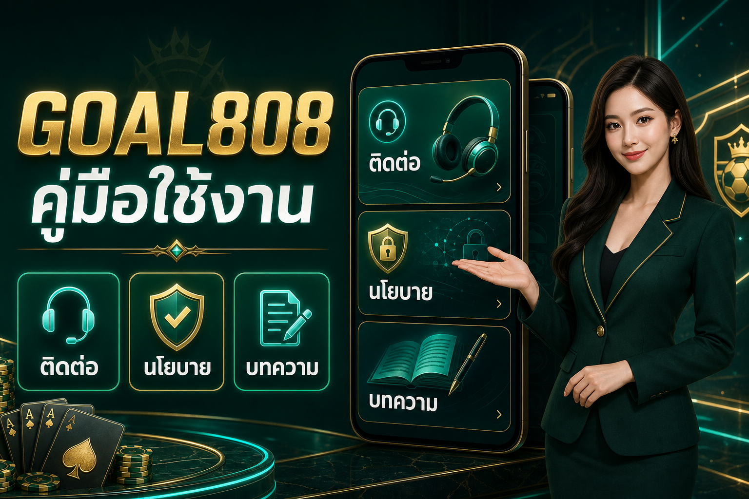 ภาพบทความ ติดต่อแอดมิน GOAL808 ควรแจ้งอะไรและไม่ควรส่งอะไร แบรนด์ GOAL808 โทนดำเขียวนีออนไซแอนทอง